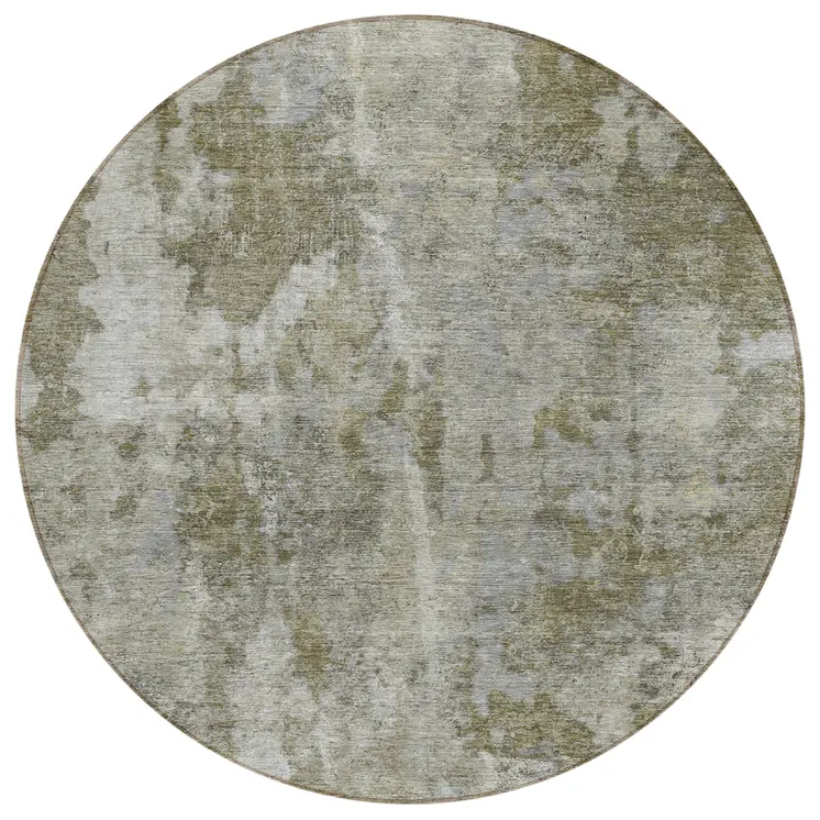8' Round Green Round Abstract Washable Non Skid Indoor Outdoor Area Rug