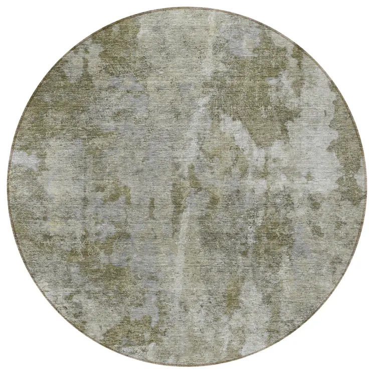 8' Round Green Round Abstract Washable Non Skid Indoor Outdoor Area Rug