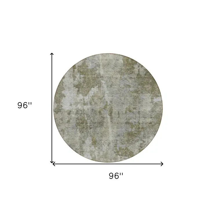 8' Round Green Round Abstract Washable Non Skid Indoor Outdoor Area Rug