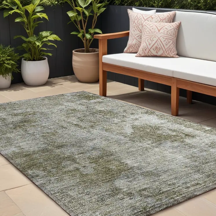 10' X 14' Green Abstract Washable Non Skid Indoor Outdoor Area Rug
