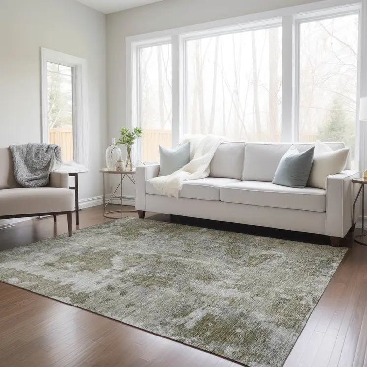 10' X 14' Green Abstract Washable Non Skid Indoor Outdoor Area Rug