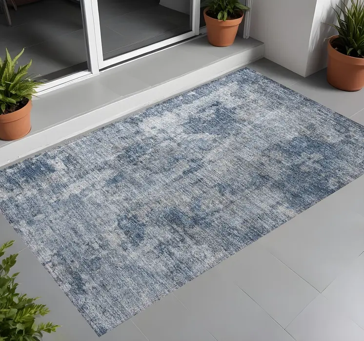 2' X 3' Blue Abstract Washable Non Skid Indoor Outdoor Area Rug