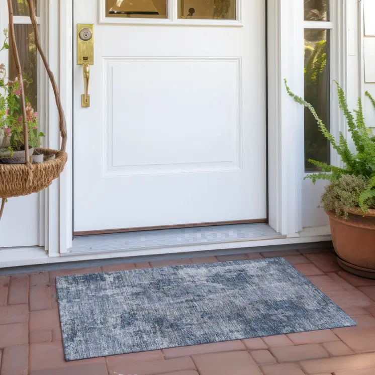2' X 3' Blue Abstract Washable Non Skid Indoor Outdoor Area Rug