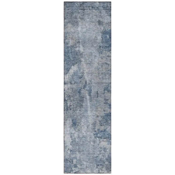 8' Runner Blue Abstract Washable Non Skid Indoor Outdoor Runner Rug