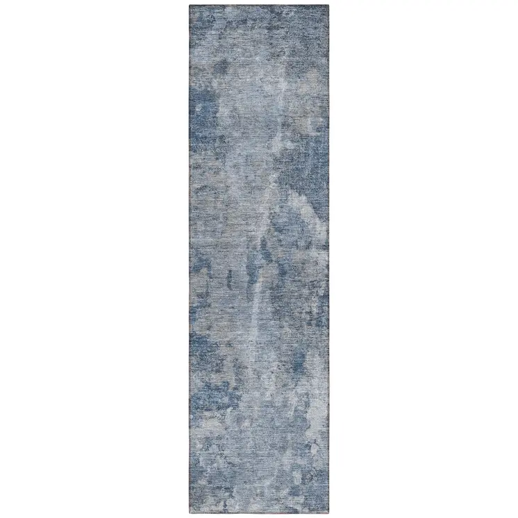 8' Runner Blue Abstract Washable Non Skid Indoor Outdoor Runner Rug