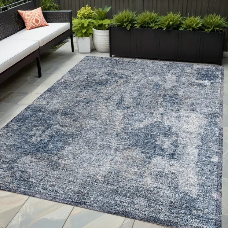 5' X 8' Blue Abstract Washable Non Skid Indoor Outdoor Area Rug