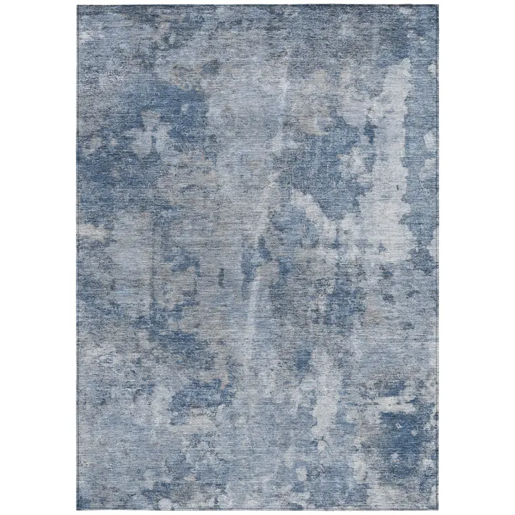 9' X 12' Blue Abstract Washable Non Skid Indoor Outdoor Area Rug