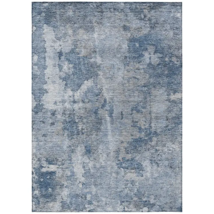 10' X 14' Blue Abstract Washable Non Skid Indoor Outdoor Area Rug