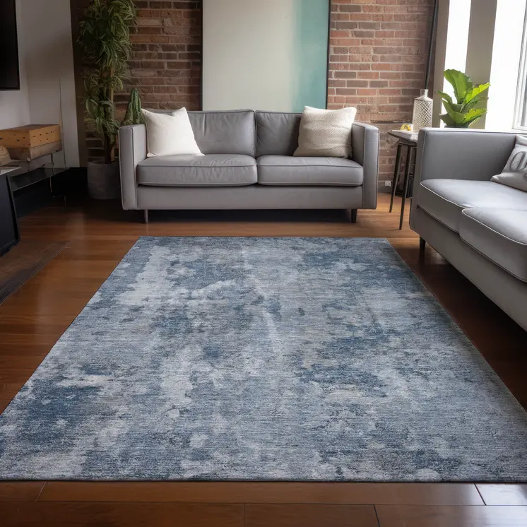 10' X 14' Blue Abstract Washable Non Skid Indoor Outdoor Area Rug