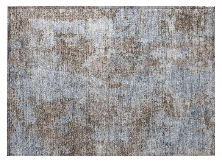 2' X 3' Mocha and Blue Abstract Washable Non Skid Indoor Outdoor Area Rug