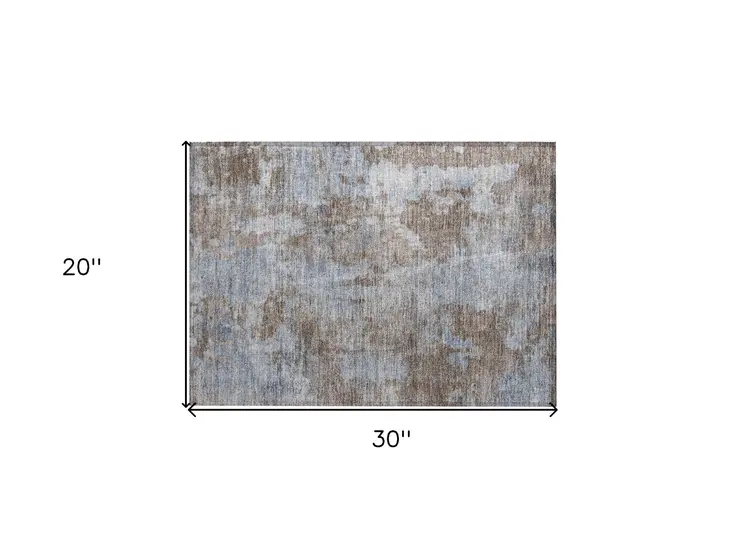 2' X 3' Mocha and Blue Abstract Washable Non Skid Indoor Outdoor Area Rug