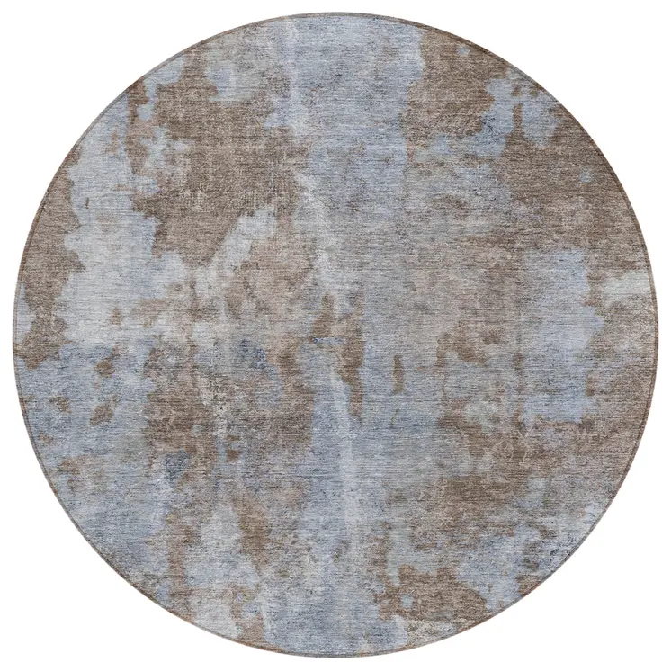 8' Blue Round Abstract Washable Indoor Outdoor Area Rug