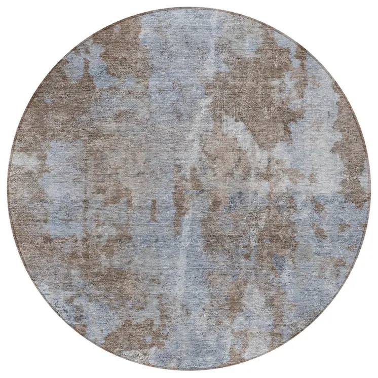 8' Blue Round Abstract Washable Indoor Outdoor Area Rug