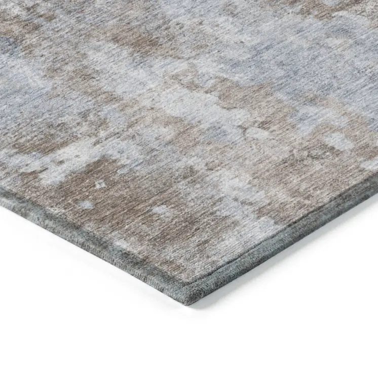 8' X 10' Mocha and Blue Abstract Washable Non Skid Indoor Outdoor Area Rug