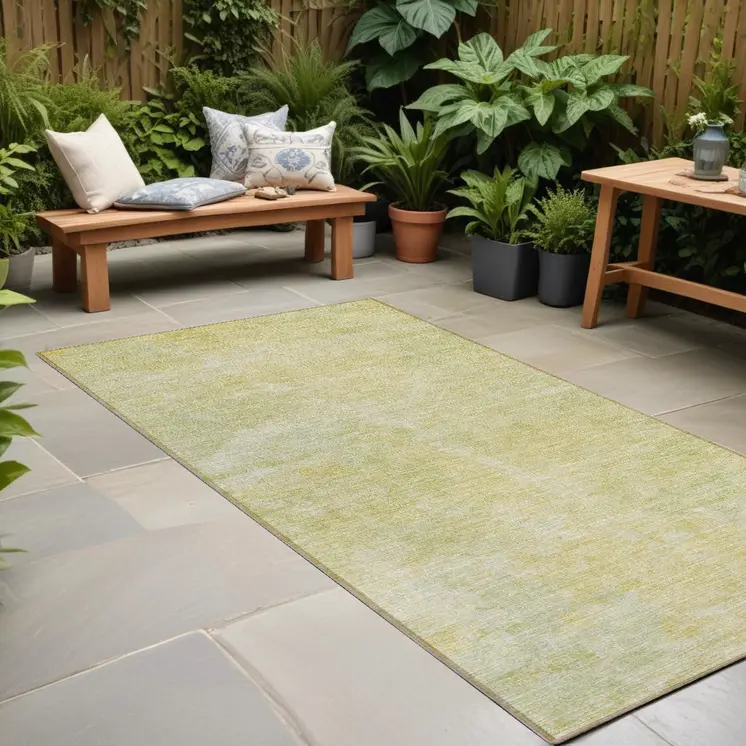 8' Runner Gold Abstract Washable Non Skid Indoor Outdoor Runner Rug