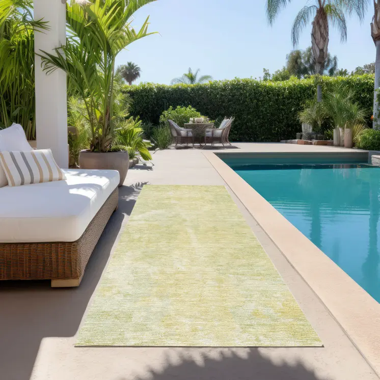 8' Runner Gold Abstract Washable Non Skid Indoor Outdoor Runner Rug