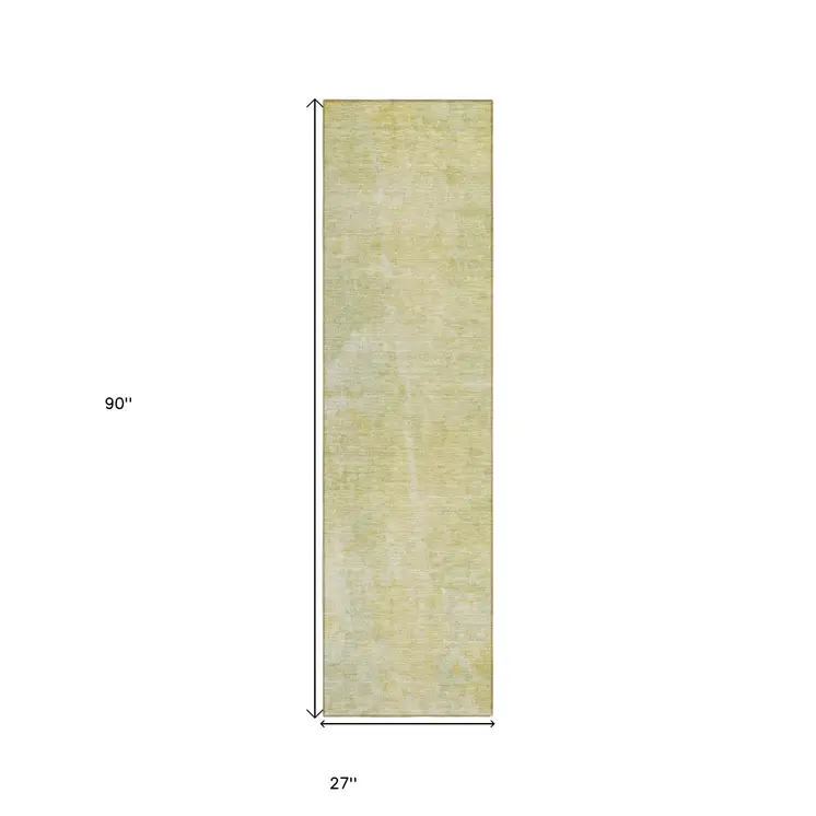 8' Runner Gold Abstract Washable Non Skid Indoor Outdoor Runner Rug