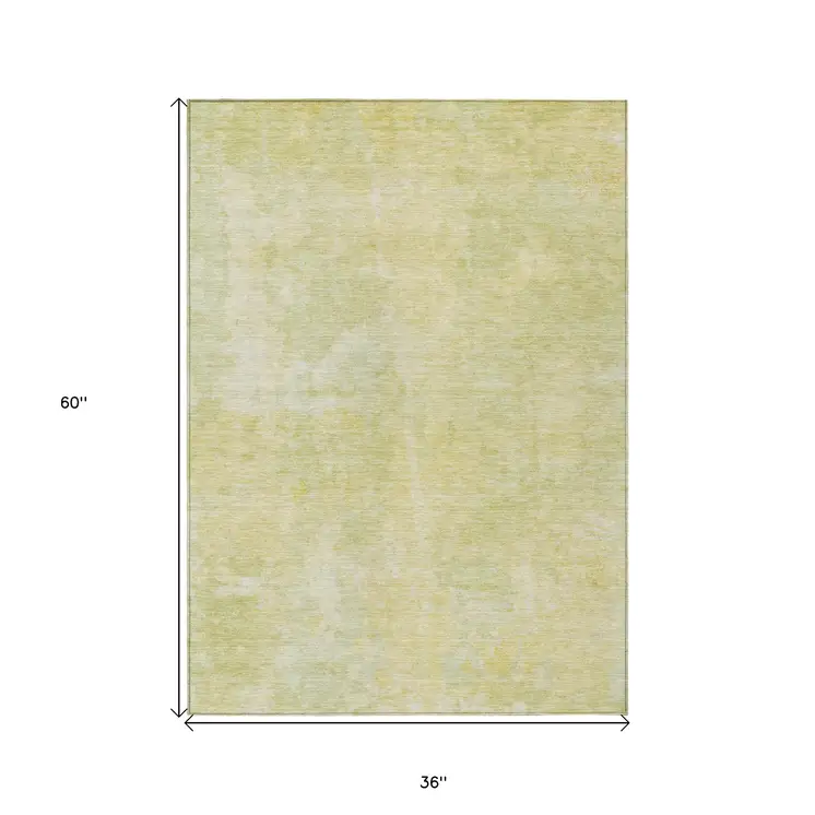 3' X 5' Gold Abstract Washable Non Skid Indoor Outdoor Area Rug