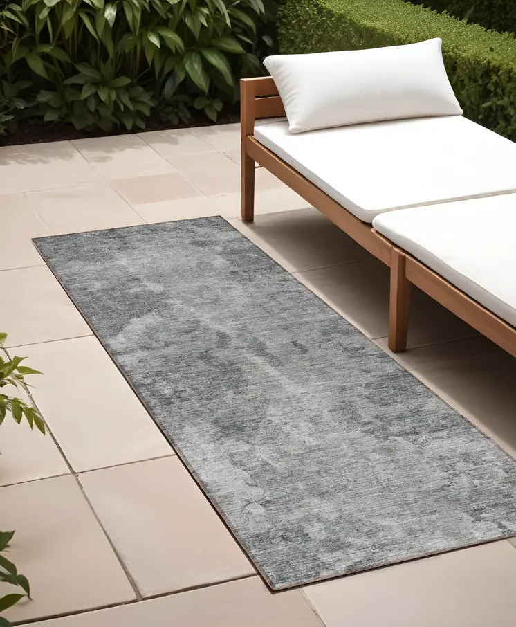 8' Runner Gray Abstract Washable Non Skid Indoor Outdoor Runner Rug