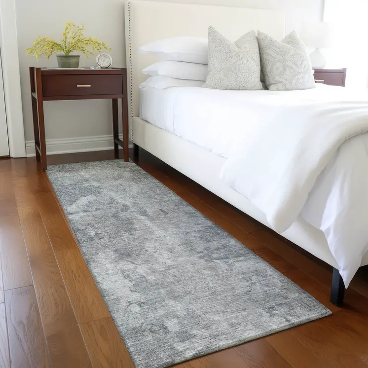 8' Runner Gray Abstract Washable Non Skid Indoor Outdoor Runner Rug