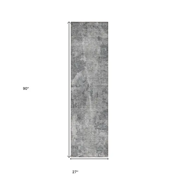 8' Runner Gray Abstract Washable Non Skid Indoor Outdoor Runner Rug