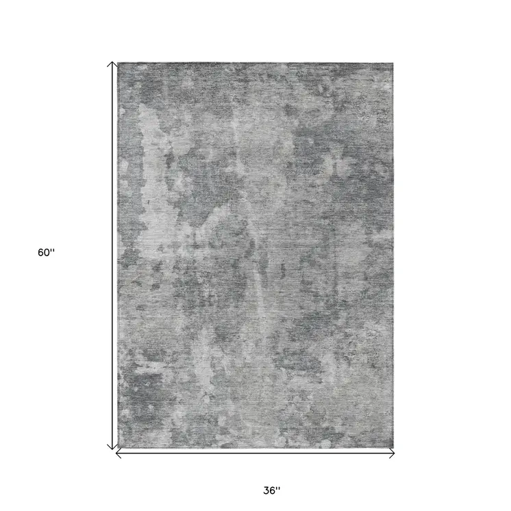 3' X 5' Gray Abstract Washable Non Skid Indoor Outdoor Area Rug