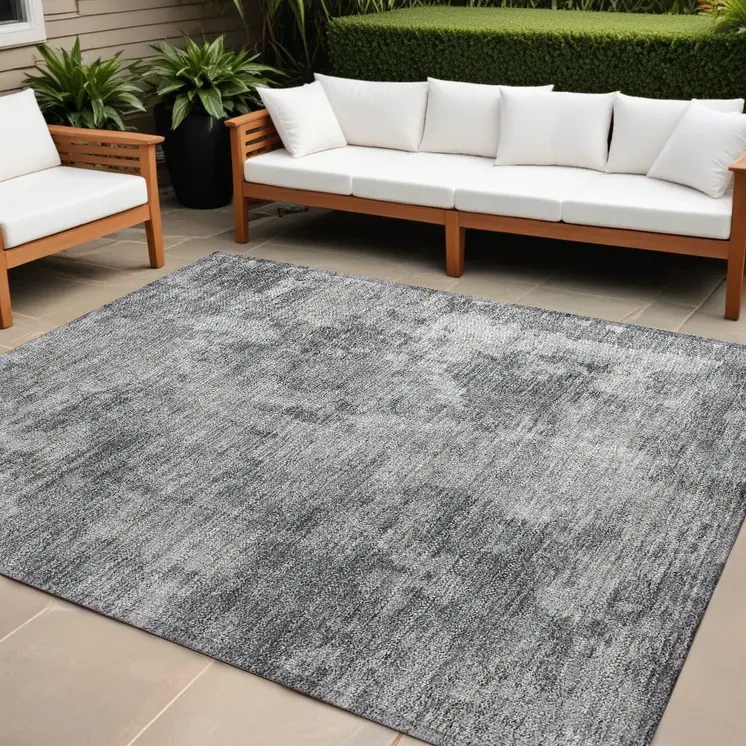 8' X 10' Gray Abstract Washable Non Skid Indoor Outdoor Area Rug