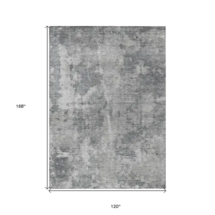 10' X 14' Gray Abstract Washable Non Skid Indoor Outdoor Area Rug