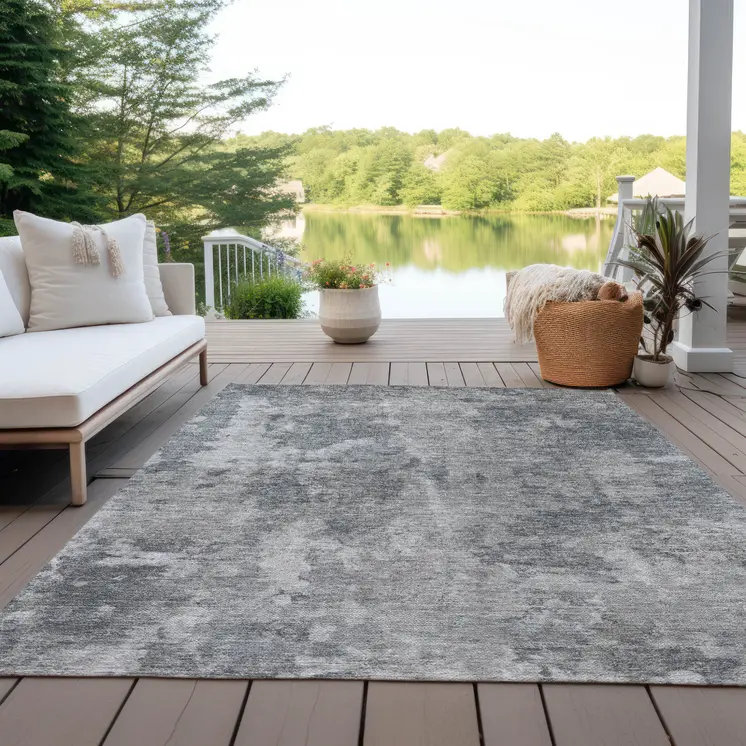 10' X 14' Gray Abstract Washable Non Skid Indoor Outdoor Area Rug