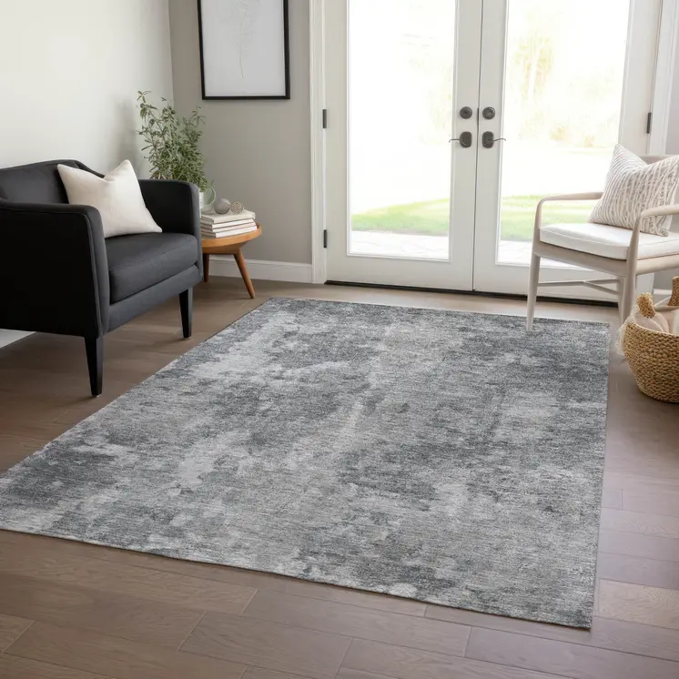 10' X 14' Gray Abstract Washable Non Skid Indoor Outdoor Area Rug