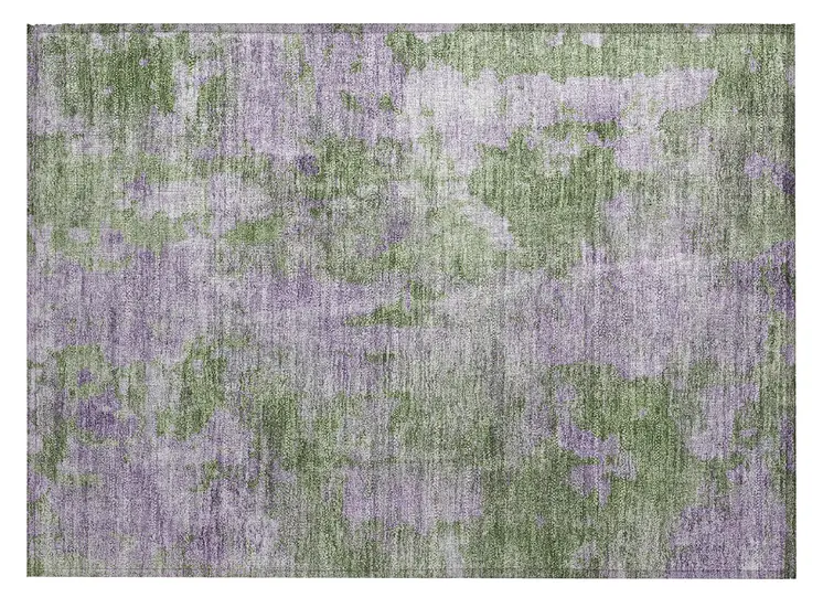 2' X 3' Green and Purple Abstract Washable Non Skid Indoor Outdoor Area Rug