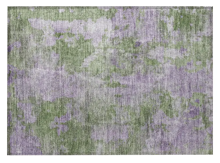2' X 3' Green and Purple Abstract Washable Non Skid Indoor Outdoor Area Rug