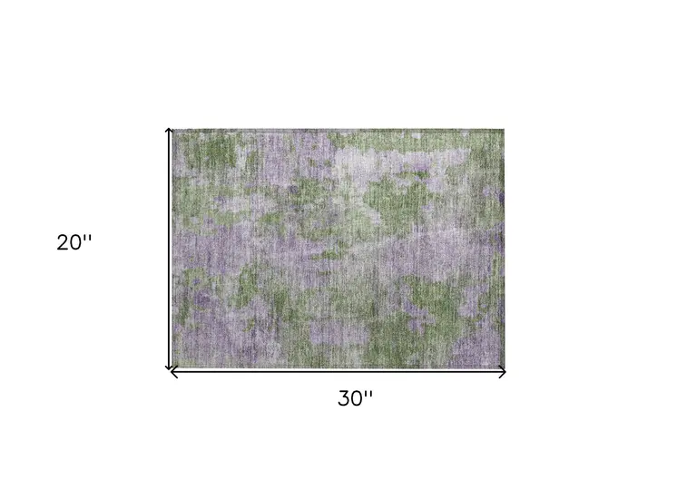 2' X 3' Green and Purple Abstract Washable Non Skid Indoor Outdoor Area Rug