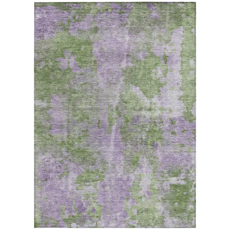 9' X 12' Green and Purple Abstract Washable Non Skid Indoor Outdoor Area Rug