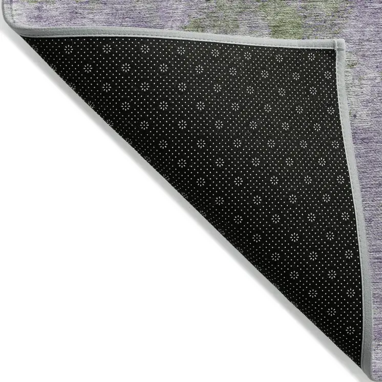 9' X 12' Green and Purple Abstract Washable Non Skid Indoor Outdoor Area Rug