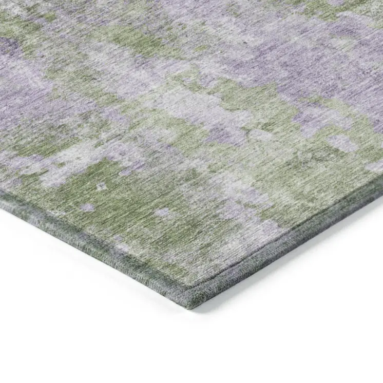 9' X 12' Green and Purple Abstract Washable Non Skid Indoor Outdoor Area Rug