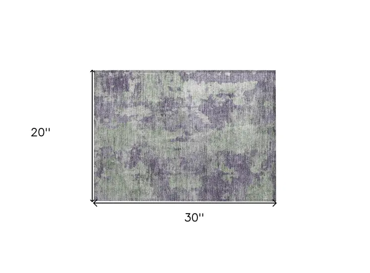 2' X 3' Purple and Green Abstract Washable Non Skid Indoor Outdoor Area Rug