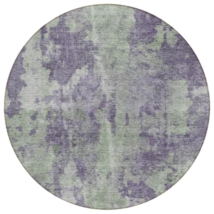 8' Purple And Green Round Abstract Washable Indoor Outdoor Area Rug
