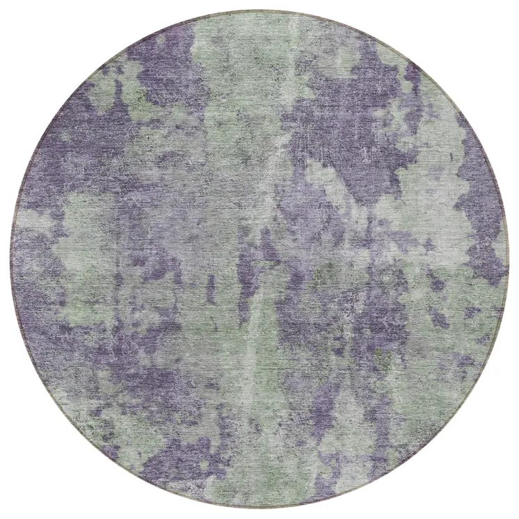 8' Purple And Green Round Abstract Washable Indoor Outdoor Area Rug