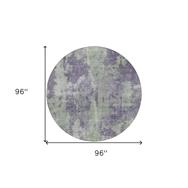 8' Purple And Green Round Abstract Washable Indoor Outdoor Area Rug