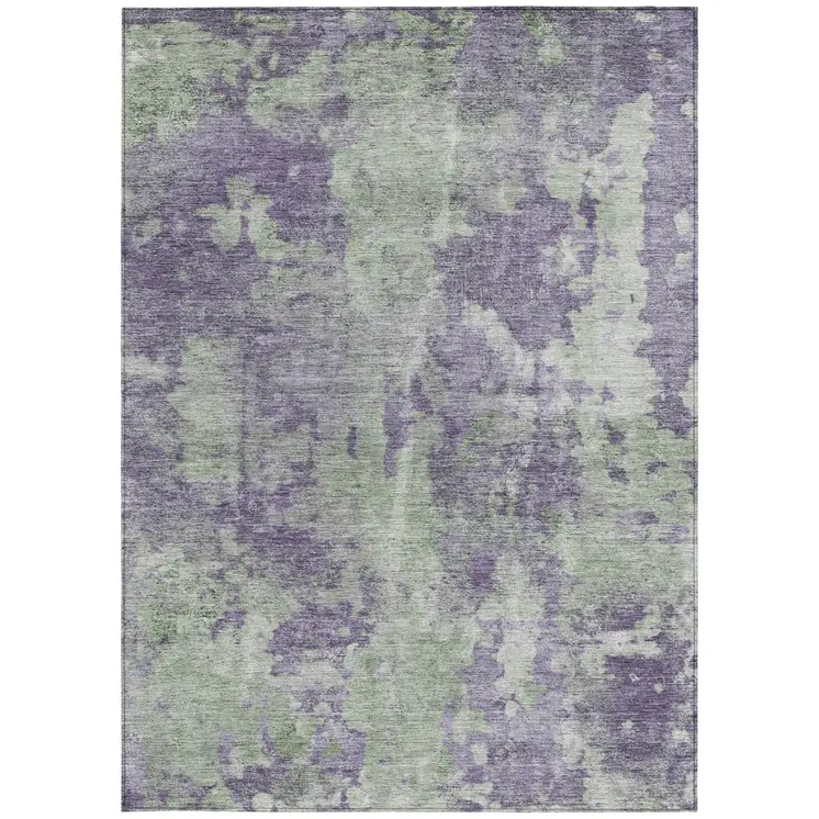 8' X 10' Purple And Green Abstract Washable Indoor Outdoor Area Rug
