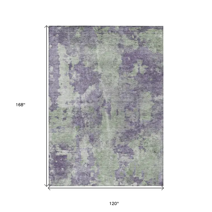 10' X 14' Purple and Green Abstract Washable Non Skid Indoor Outdoor Area Rug