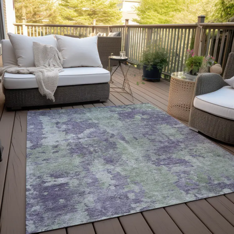 10' X 14' Purple and Green Abstract Washable Non Skid Indoor Outdoor Area Rug