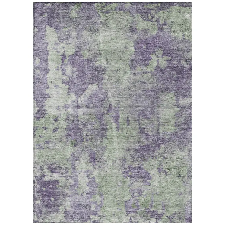 10' X 14' Purple and Green Abstract Washable Non Skid Indoor Outdoor Area Rug