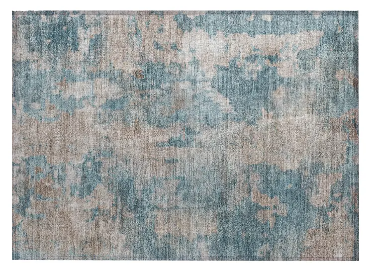 2' X 3' Teal and Taupe Abstract Washable Non Skid Indoor Outdoor Area Rug