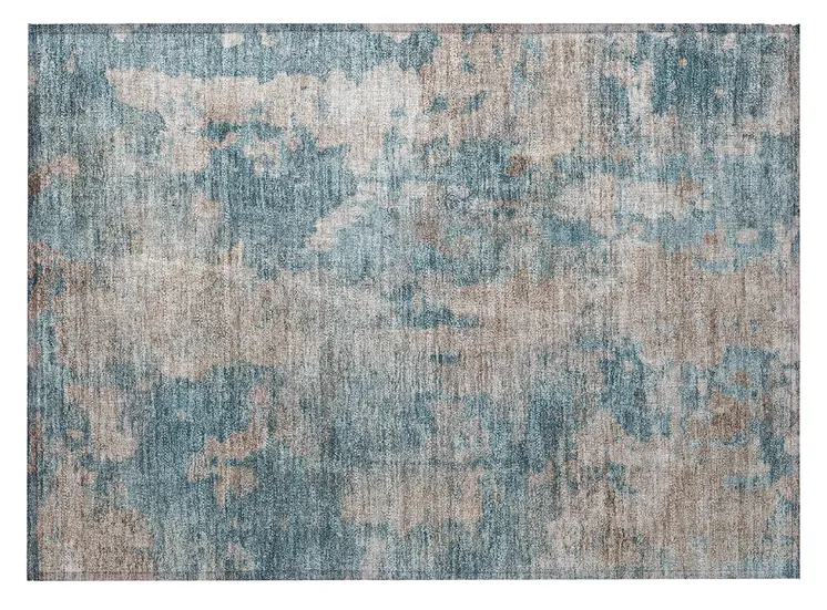 2' X 3' Teal and Taupe Abstract Washable Non Skid Indoor Outdoor Area Rug