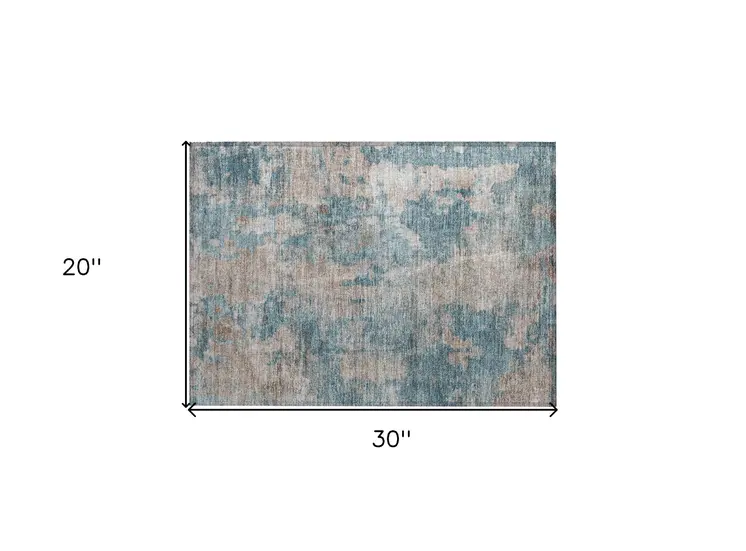 2' X 3' Teal and Taupe Abstract Washable Non Skid Indoor Outdoor Area Rug