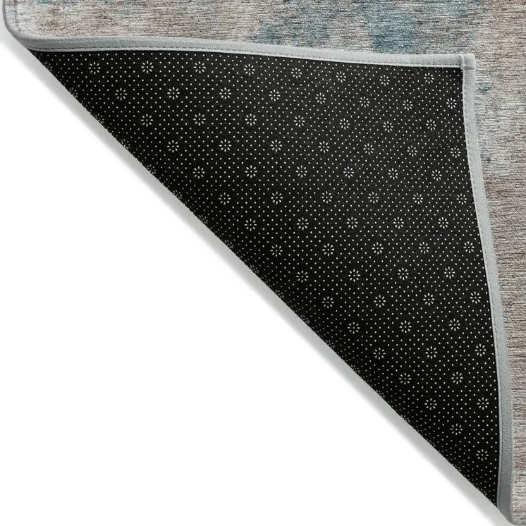 8' Round Teal and Taupe Round Abstract Washable Non Skid Indoor Outdoor Area Rug