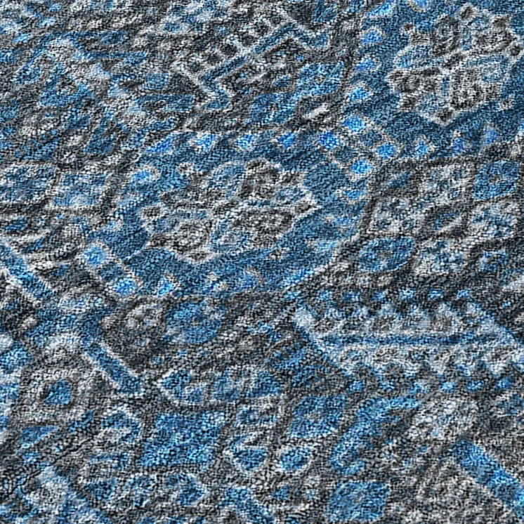 10' X 14' Blue And Black Floral Washable Indoor Outdoor Area Rug