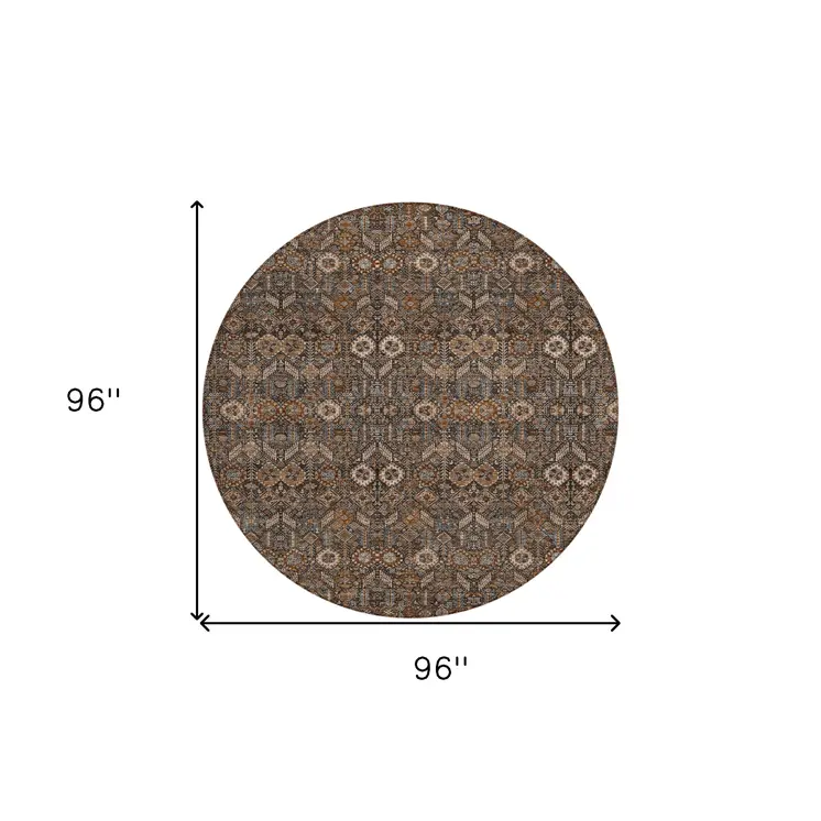 8' Round Chocolate Round Floral Washable Non Skid Indoor Outdoor Area Rug